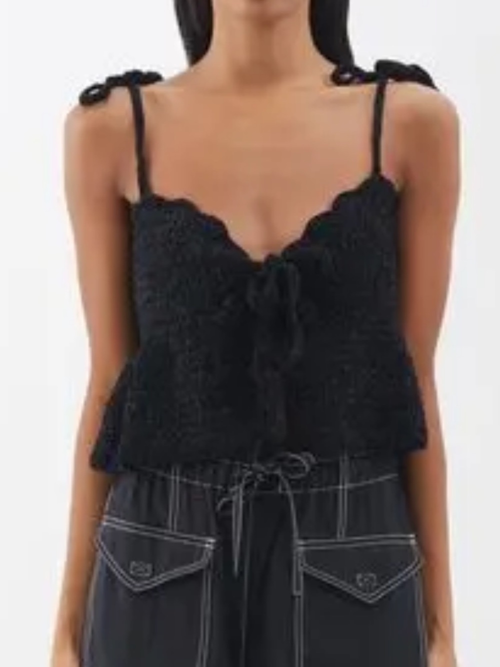 New Ganni Front-Tie top Recycled-Fibre Crochet